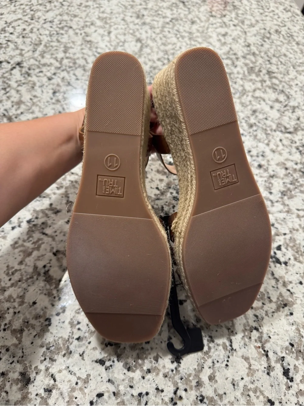 Time and Tru Tan Espadrille Wedge Sandals with Ankle Strap